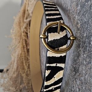 Anthropologie Zebra Pattern Fur Belt with Gold Colored Buckle- Size XS